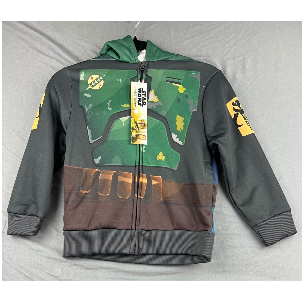 Star Wars Boba Fett Hoodie Kids Size 8 Green Armor Fleece Zip Up NWT